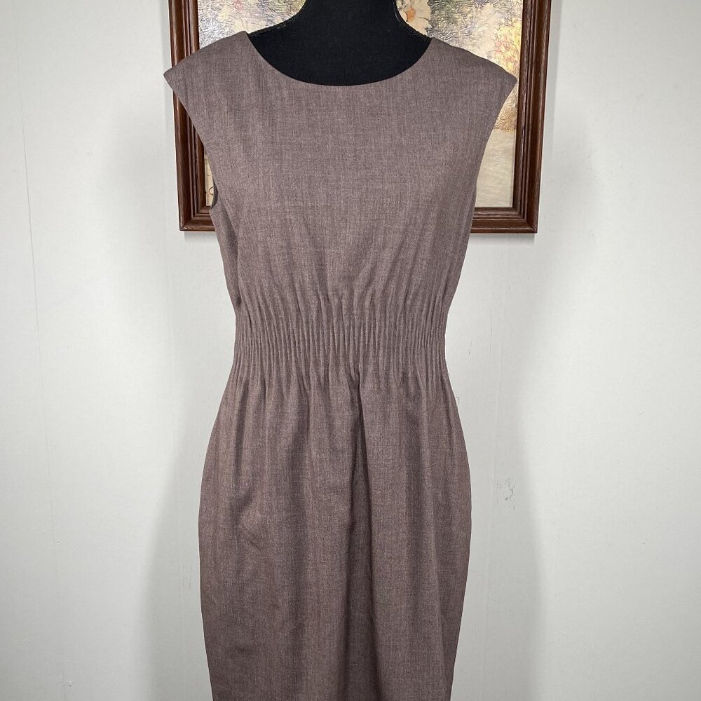 Calvin Klein Sleeveless A-Line Dress Women 8 Round Neck Taupe Brown Cinch Waist